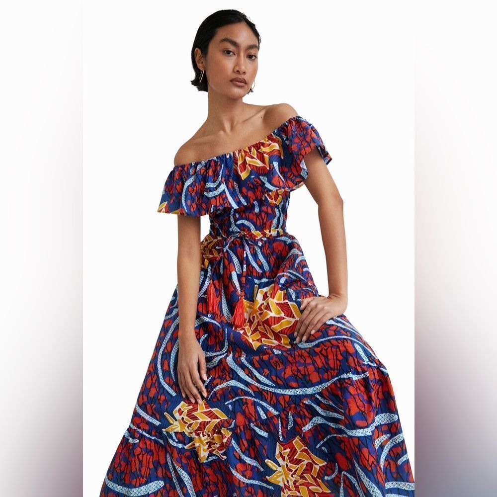 🔥Desigual Stella Jean ruffled midi dress sz Small New